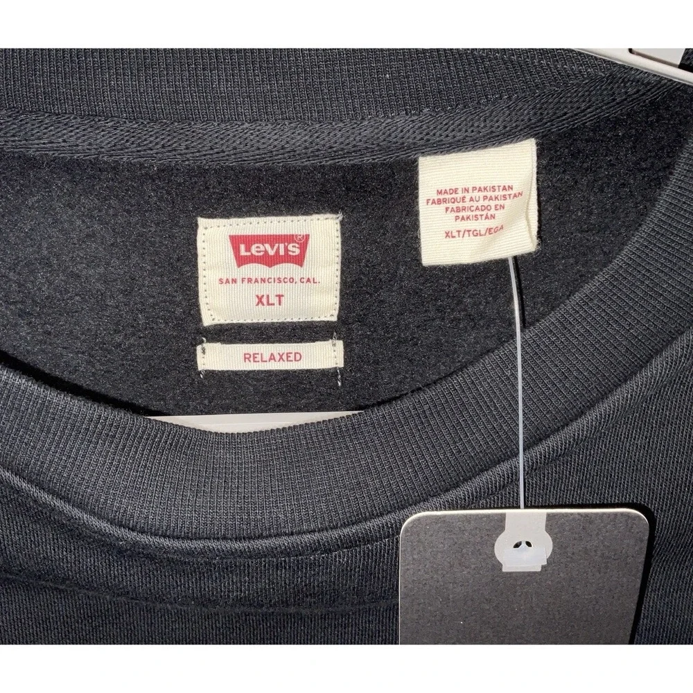 NWT‎ Men's Levi's Relaxed Fit Crew Neck Sweatshirt Black w/ White XLT Tall